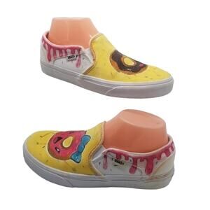 Vans Womens SZ 7.5 Sneakers Slip On Custom Painted Donut Design Yellow Pink